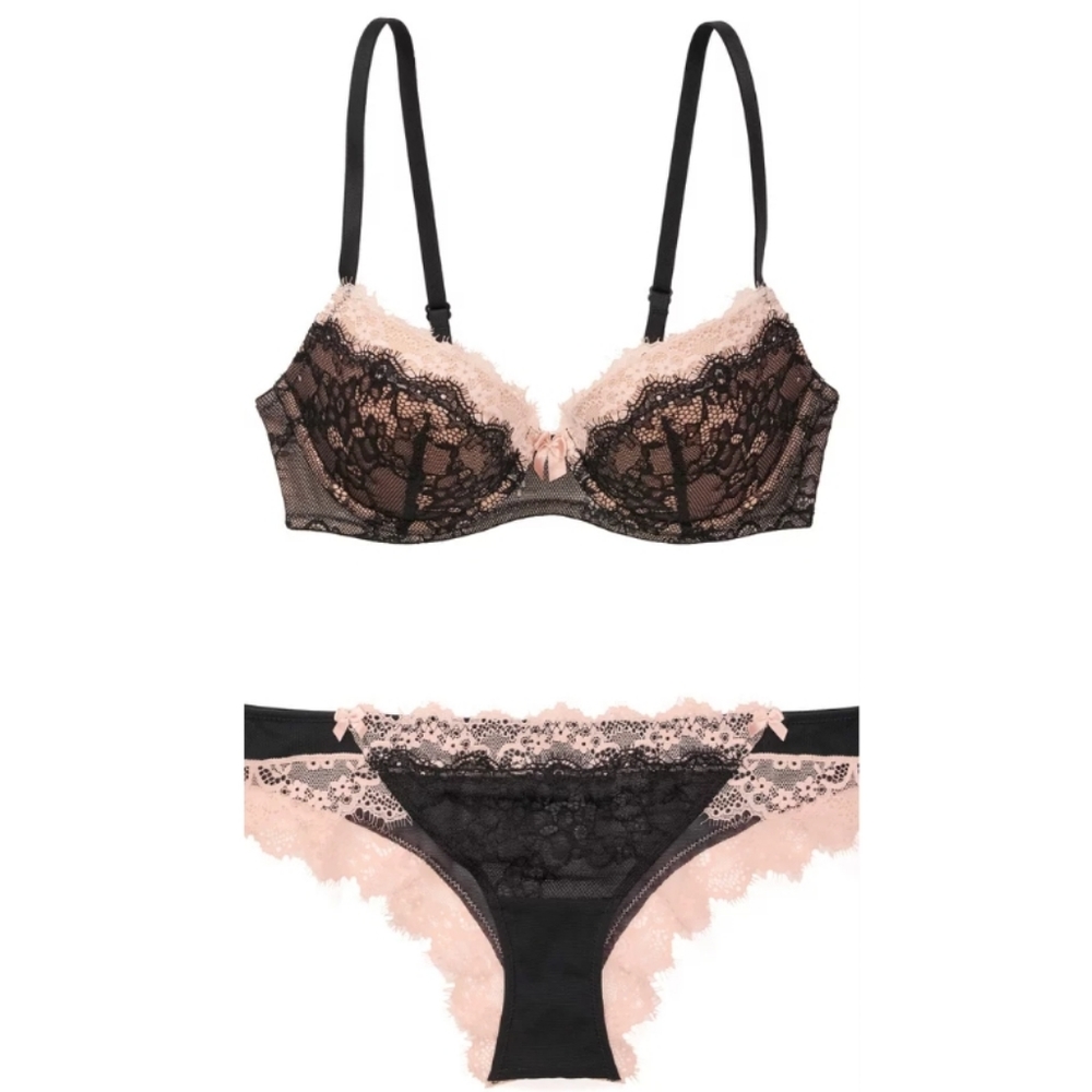 Brand Adore Me, sizes 38D, and pantie M, color Black and Pink